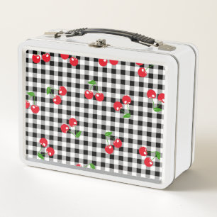 Zwart-wit rood Cherry Gingham Patroon