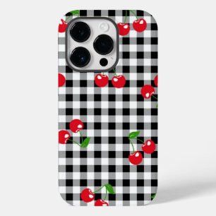 Zwart-wit rood Cherry Gingham Patroon Case-Mate iPhone 14 Pro Hoesje