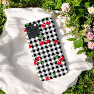 Zwart-wit rood Cherry Gingham Patroon Case-Mate iPhone Case