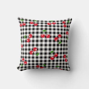 Zwart-wit rood Cherry Gingham Patroon Kussen