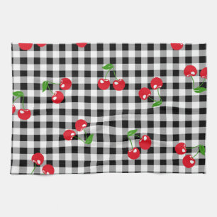 Zwart-wit rood Cherry Gingham Patroon Theedoek