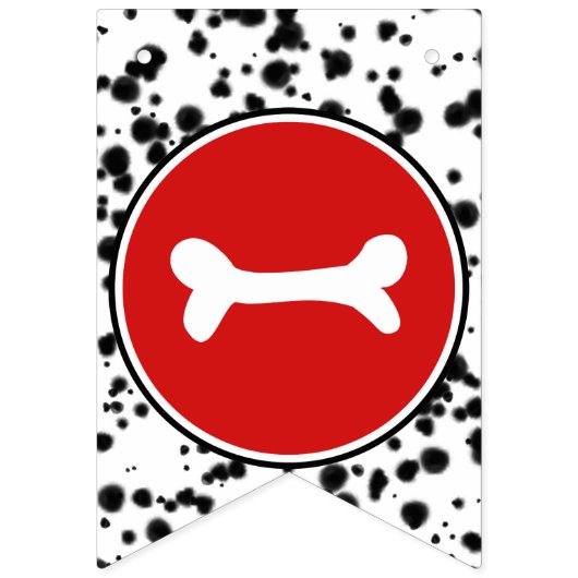 Zwart Wit Rood Dalmatische Happy Birthday Party Vlaggetjes (Eerste vlag)