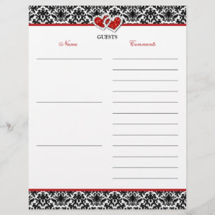 Zwart-wit rood Damascus, Hearts Guest Book Paper