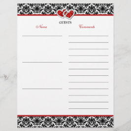 Zwart-wit rood Damascus, Hearts Guest Book Paper