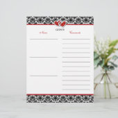 Zwart-wit rood Damascus, Hearts Guest Book Paper (Staand voorkant)
