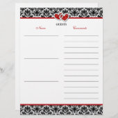Zwart-wit rood Damascus, Hearts Guest Book Paper (Voorkant / Achterkant)