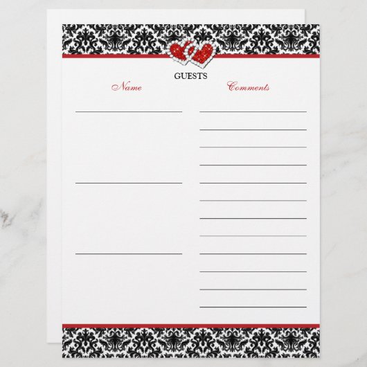 Zwart-wit rood Damascus, Hearts Guest Book Paper (Voorkant / Achterkant)
