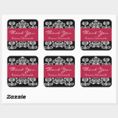 Zwart Wit Rood Damask Dank u V9 Vierkante Sticker (Vel)