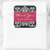 Zwart Wit Rood Damask Dank u V9 Vierkante Sticker (Tas)