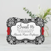 Zwart/Wit/Rood Damask Gevormd Lief 16 Meisjes Part Kaart (Staand voorkant)