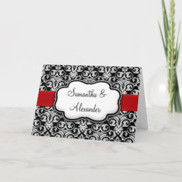 Zwart/Wit/Rood Damask Huwelijksuitnodiging Gevouwe