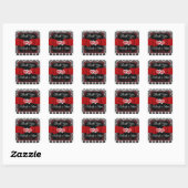 Zwart, Wit, Rood Damask Liefde Harten Bruiloft Fav Vierkante Sticker (Vel)