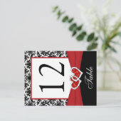 Zwart, Wit, Rood Damask Tafelnummer Post Kaart (Staand voorkant)