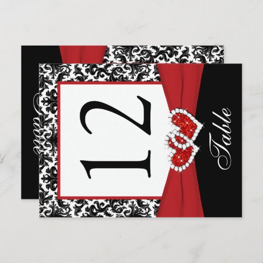 Zwart, Wit, Rood Damask Tafelnummer Post Kaart (Voorkant / Achterkant)