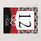 Zwart, Wit, Rood Damask Tafelnummer Post Kaart (Achterkant)
