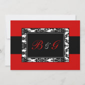 Zwart Wit Rood Damast Bruiloft Kaart (Achterkant)