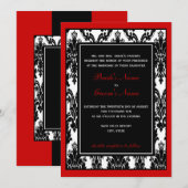 Zwart Wit Rood Damast Bruiloft Kaart (Voorkant / Achterkant)