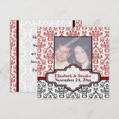 Zwart wit rood damast bruiloft Save the Date (Voorkant / Achterkant)