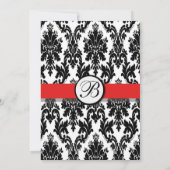 Zwart Wit Rood Damast bruiloft uitnodiging (Achterkant)