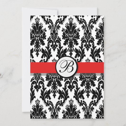 Zwart Wit Rood Damast bruiloft uitnodiging (Achterkant)