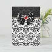 Zwart wit rood damast elegant kaart (Staand voorkant)
