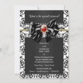 Zwart wit rood damast elegant kaart (Achterkant)