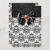 Zwart wit rood damast elegant kaart (Voorkant / Achterkant)