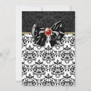 Zwart wit rood damast elegant kaart