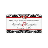 Zwart Wit Rood Damast, Harten Bruiloft Favor Label (Voorkant)