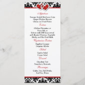 Zwart wit rood damast, harten bruiloft menu (Achterkant)