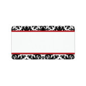 Zwart Wit Rood Damast Print-At-Home Label (Voorkant)