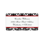 Zwart Wit Rood Damast Retouradres Label (Voorkant)
