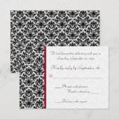 Zwart, Wit, Rood Damast RSVP Kaart (Voorkant / Achterkant)
