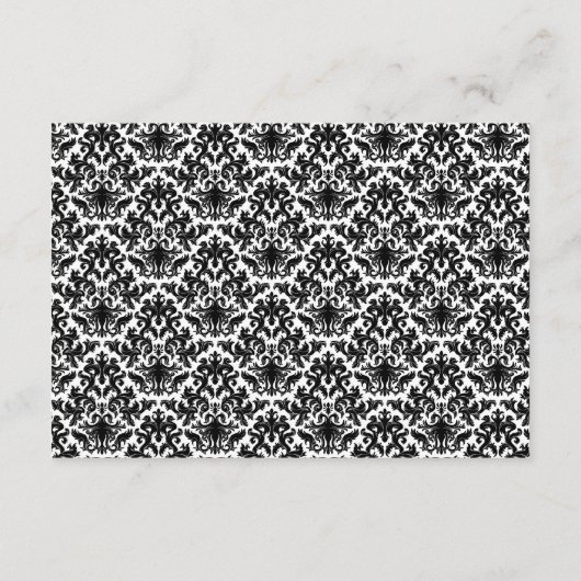Zwart, Wit, Rood Damast RSVP Kaart (Achterkant)