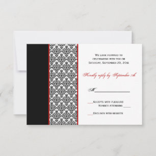 Zwart Wit Rood Damast RSVP Kaart