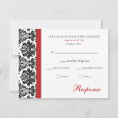 Zwart Wit Rood Damast RSVP Kaartje (Achterkant)