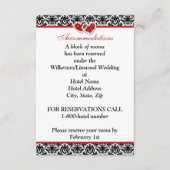 Zwart wit rood damast, samengevoegde harten invoeg informatiekaartje (Voorkant)