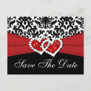 Zwart, Wit, Rood Damast Save the Date Briefkaart