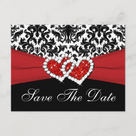 Zwart, Wit, Rood Damast Save the Date Briefkaart