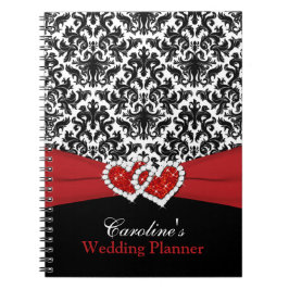 Zwart Wit Rood Damast Wedding Planner Notitieboek