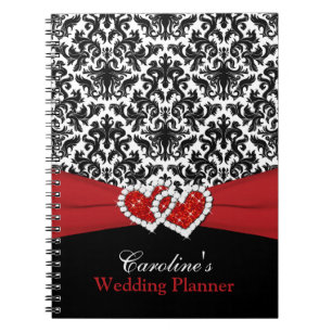 Zwart Wit Rood Damast Wedding Planner Notitieboek