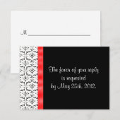 Zwart Wit Rood Damast Wedding RSVP Card (Voorkant / Achterkant)