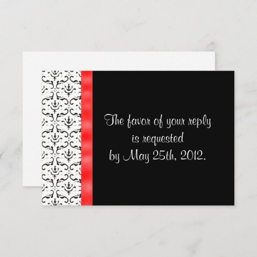 Zwart Wit Rood Damast Wedding RSVP Card (Voorkant / Achterkant)