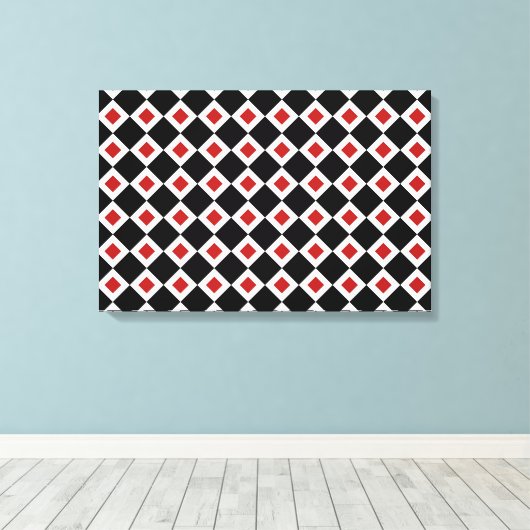 Zwart, wit, rood diamantpatroon canvas afdruk (Insitu (Houten vloer))