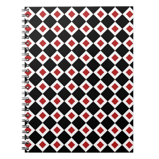 Zwart, wit, rood diamantpatroon notitieboek (Voorkant)