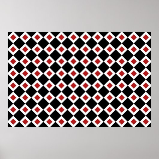 Zwart, wit, rood diamantpatroon poster (Voorkant)