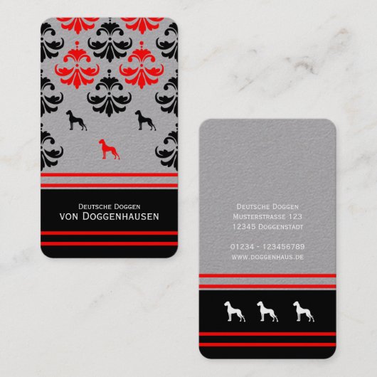 Zwart Wit Rood Dog Argenta Visitekaartje (Voorkant / Achterkant)