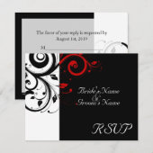Zwart +Wit Rood Draaiend Trouwfeest Overeenkomstig RSVP Kaartje (Voorkant / Achterkant)