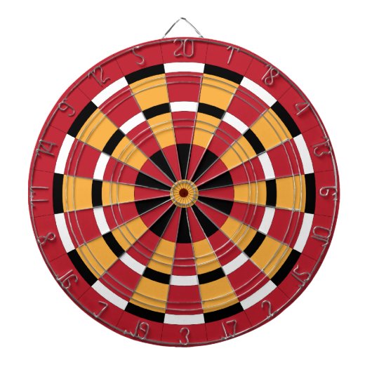 Zwart wit rood en geel dartboard dartbord (Voorkant)