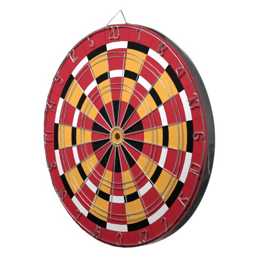 Zwart wit rood en geel dartboard dartbord (Voorkant Rechts)